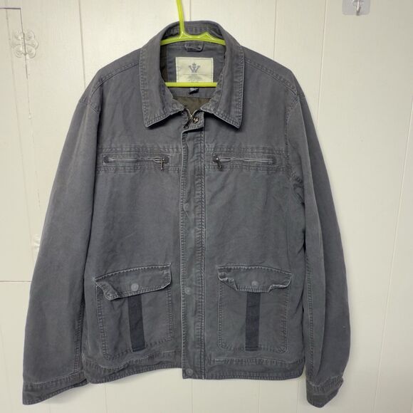 Wenven Military Style Button Snaps Full Zip Canvas Jacket Lined Gray Men XL GUC - Picture 1 of 12